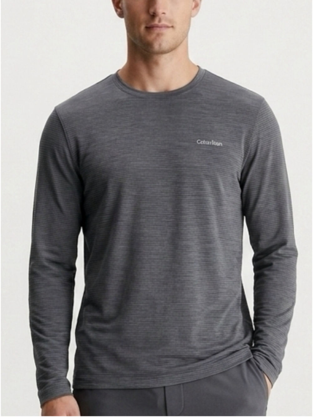 Calvin Klein Men's Long-Sleeve Lg Crewneck Shirt Charcoal activewear casual 1378